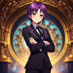 An eye-catching light novel cover featuring a tall female character dressed in a sleek black blazer that conveys sophistication and authority