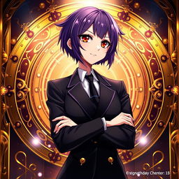 An eye-catching light novel cover featuring a tall female character dressed in a sleek black blazer that conveys sophistication and authority