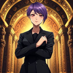 A stunning light novel cover featuring a tall adult female character dressed in a sleek black blazer that conveys a sense of power and elegance