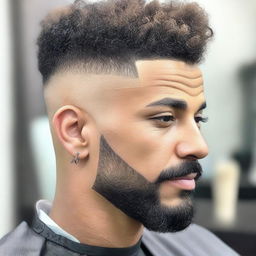 A high-quality, close-up photograph of a man's haircut known as a burst fade