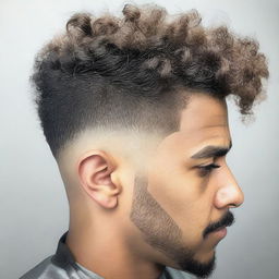 A high-quality, close-up photograph of a man's haircut known as a burst fade