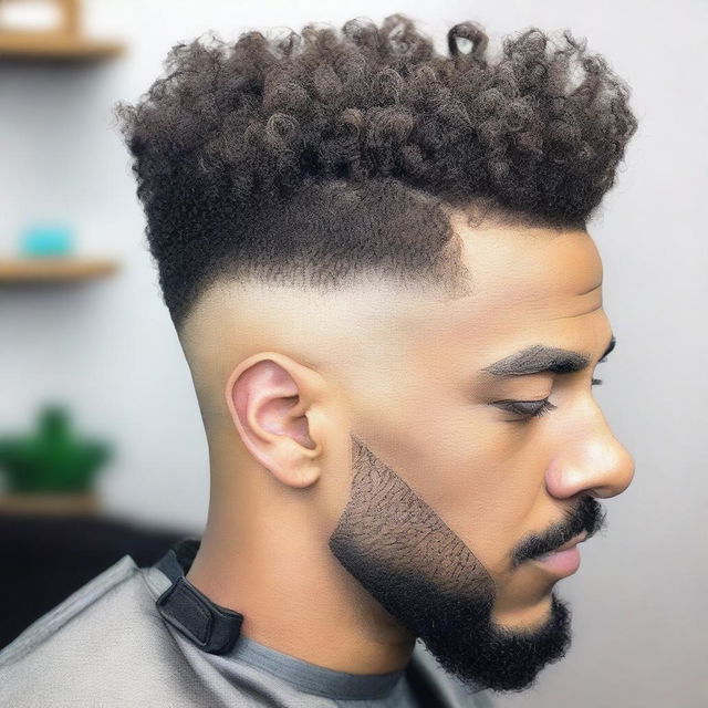 A high-quality, close-up photograph of a man's haircut known as a burst fade