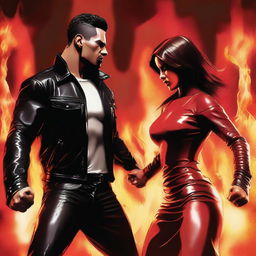 A high-quality digital art image featuring an aggressive man and woman