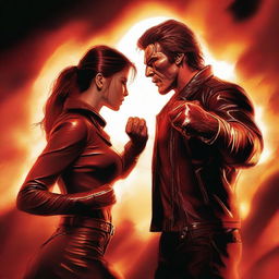 A high-quality digital art image featuring an aggressive man and woman