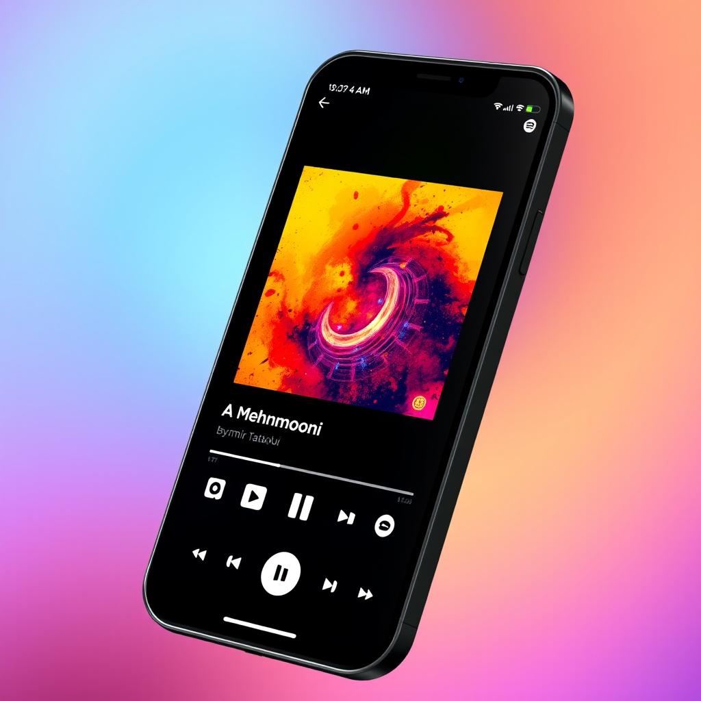A visually striking screenshot of the Spotify app displaying the song "Mehmooni" by Amir Tataloo