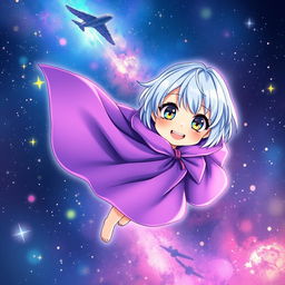 A whimsical light novel cover featuring a young female character dressed in a flowing purple cloak that billows around her