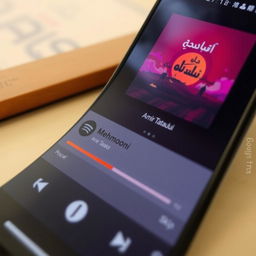 A detailed and vibrant screenshot of the Spotify app playing the song "Mehmooni" by Amir Tataloo, featuring its official music cover art