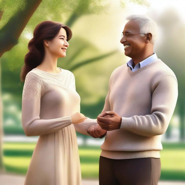 A high-quality digital art image showcases a kind man and woman