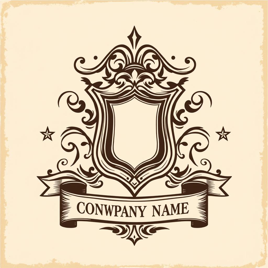 A vintage style logo featuring a classic emblem with ornate details