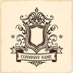 A vintage style logo featuring a classic emblem with ornate details