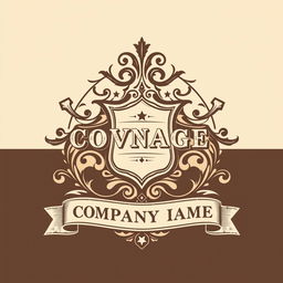 A vintage style logo featuring a classic emblem with ornate details