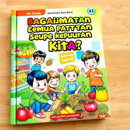 A vibrant and colorful book cover for a 4th-grade elementary school children's book titled 'Bagaimana Mendapatkan Semua Keperluan Kita?'