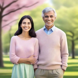 This is a high-resolution digital art image for an e-book cover, featuring a kind man and woman