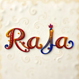 A vibrant and artistic representation of the word 'RAJA' crafted in an elegant calligraphy style