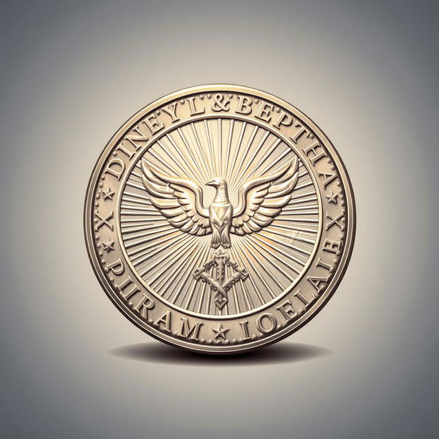 A detailed illustration of a coin featuring a symbol of freedom at its center