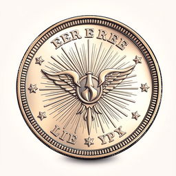 A detailed illustration of a coin featuring a symbol of freedom at its center