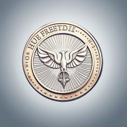 A detailed illustration of a coin featuring a symbol of freedom at its center