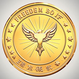 A detailed illustration of a coin featuring a symbol of freedom at its center