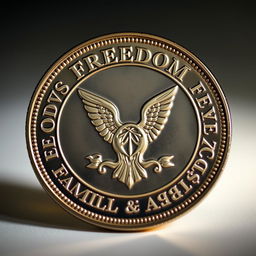 A beautifully designed coin featuring a prominent freedom symbol at its center