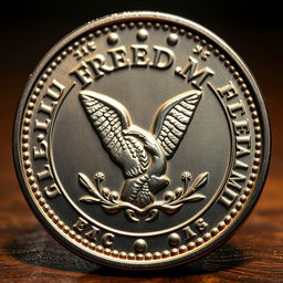 A beautifully designed coin featuring a prominent freedom symbol at its center