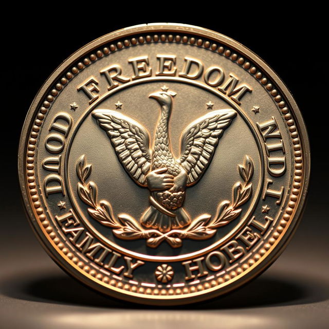 A beautifully designed coin featuring a prominent freedom symbol at its center