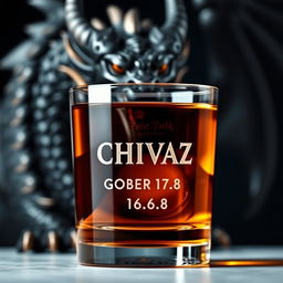 An artistic representation of a glass of Chivaz whiskey, prominently displaying the logo name 'GOBER 1