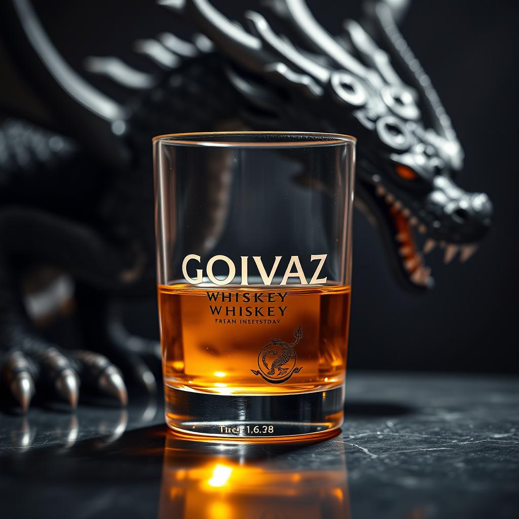 An artistic representation of a glass of Chivaz whiskey, prominently displaying the logo name 'GOBER 1