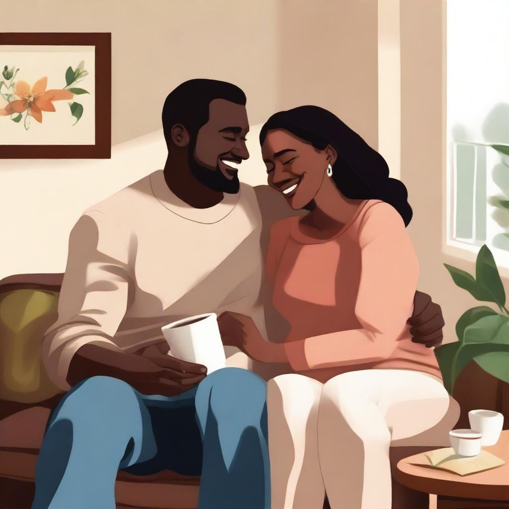 A high-quality digital art image portraying a married couple living in harmony