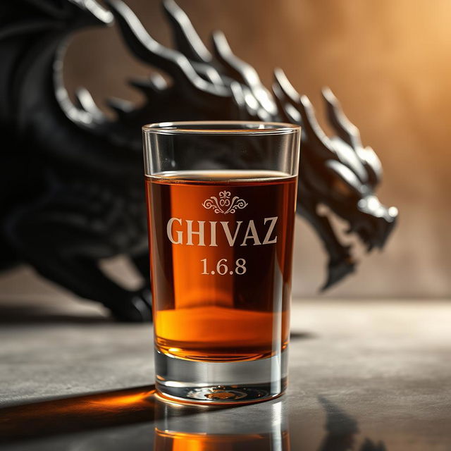 An artistic representation of a glass of Chivaz whiskey, prominently displaying the logo name 'GOBER 1