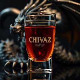 An artistic representation of a glass of Chivaz whiskey, prominently displaying the logo name 'GOBER 1