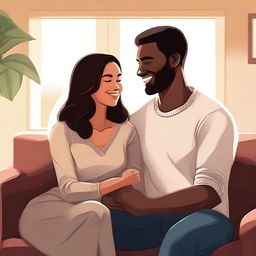 A high-quality digital art image portraying a married couple living in harmony