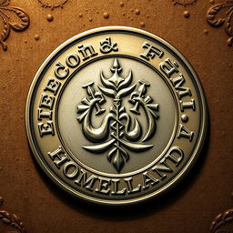 A detailed illustration of a coin featuring embossed words "freedom", "god", "family", and "homeland" in an elegant font