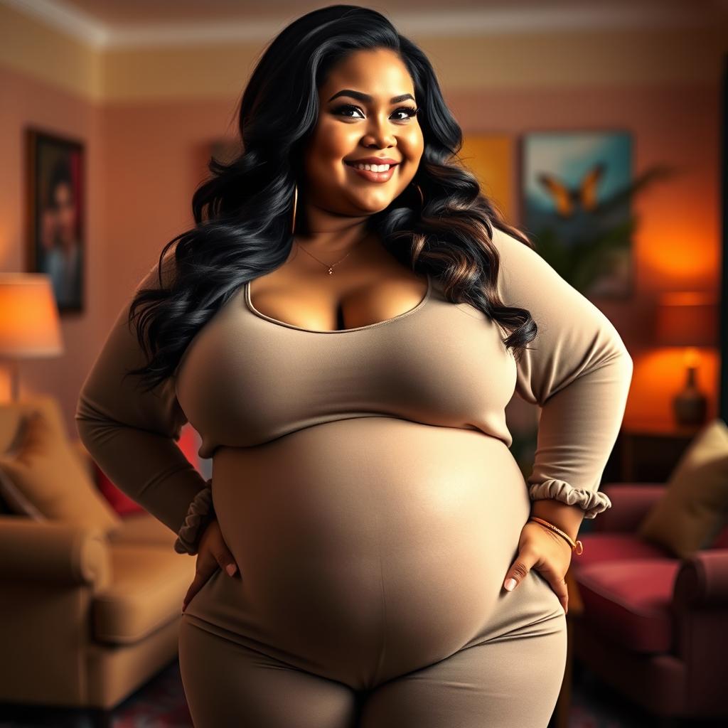 A full body portrait of a curvy woman posing confidently