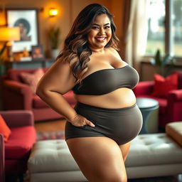 A full body portrait of a curvy woman posing confidently