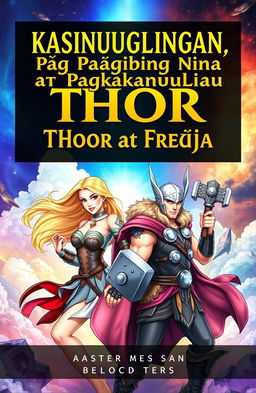 A captivating book cover design for 'Kasinungalingan, Pag-ibig, at Pagkakanulo Nina Thor at Freyja'