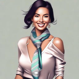 A digital art image showcasing a confident woman in a stylish outfit