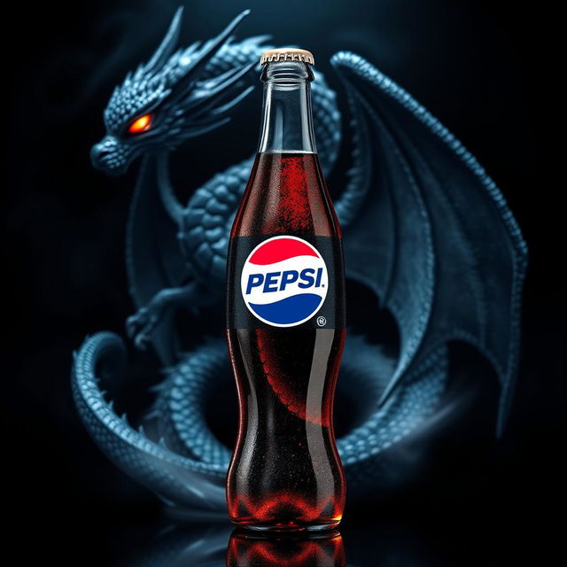 A glass bottle of Pepsi, prominently displayed, with its iconic logo and design