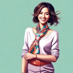 A digital art image showcasing a confident woman in a stylish outfit