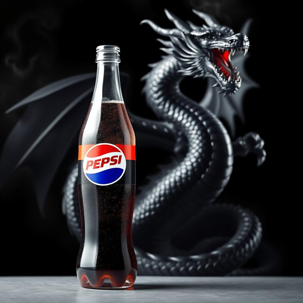 A glass bottle of Pepsi, prominently displayed, with its iconic logo and design