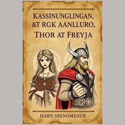 A vintage-inspired book cover design for 'Kasinungalingan, Pag-ibig, at Pagkakanulo Nina Thor at Freyja'