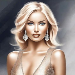 This is a digital art image of a glamorous woman with blonde hair