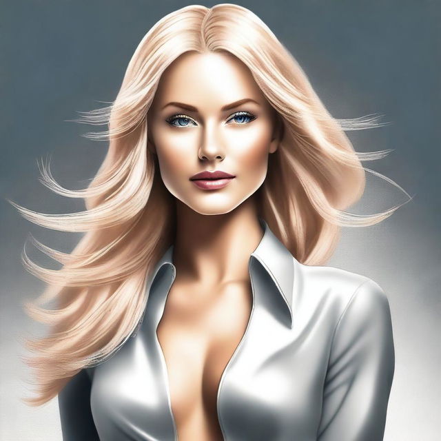 This is a digital art image of a glamorous woman with blonde hair