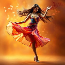 A vibrant and energetic dance scene featuring a woman expressing herself through movement