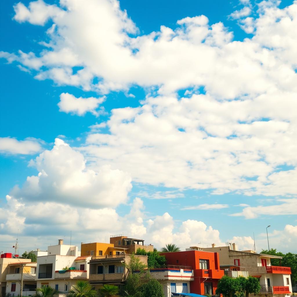 A picturesque view of the sky above Gaza, featuring soft white clouds against a brilliant blue backdrop