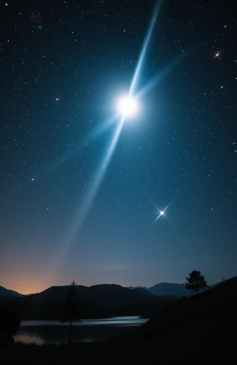 A mesmerizing scene displaying a radiant beam of stars shining brightly in the night sky