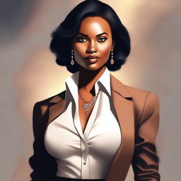 A high-quality digital art image featuring a woman in a stylish and classy outfit