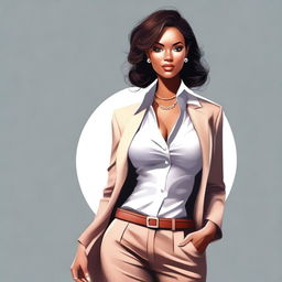 A high-quality digital art image featuring a woman in a stylish and classy outfit