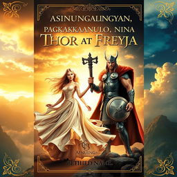 An enchanting book cover design for 'Kasinungalingan, Pag-ibig, at Pagkakanulo Nina Thor at Freyja'