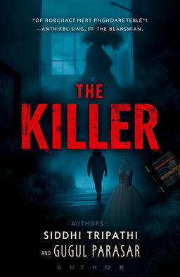 A dramatic book cover design featuring the title 'The Killer' prominently displayed in bold typography