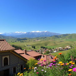 A scenic view of Kelardasht city in Iran, showcasing picturesque landscapes with rolling hills and lush greenery
